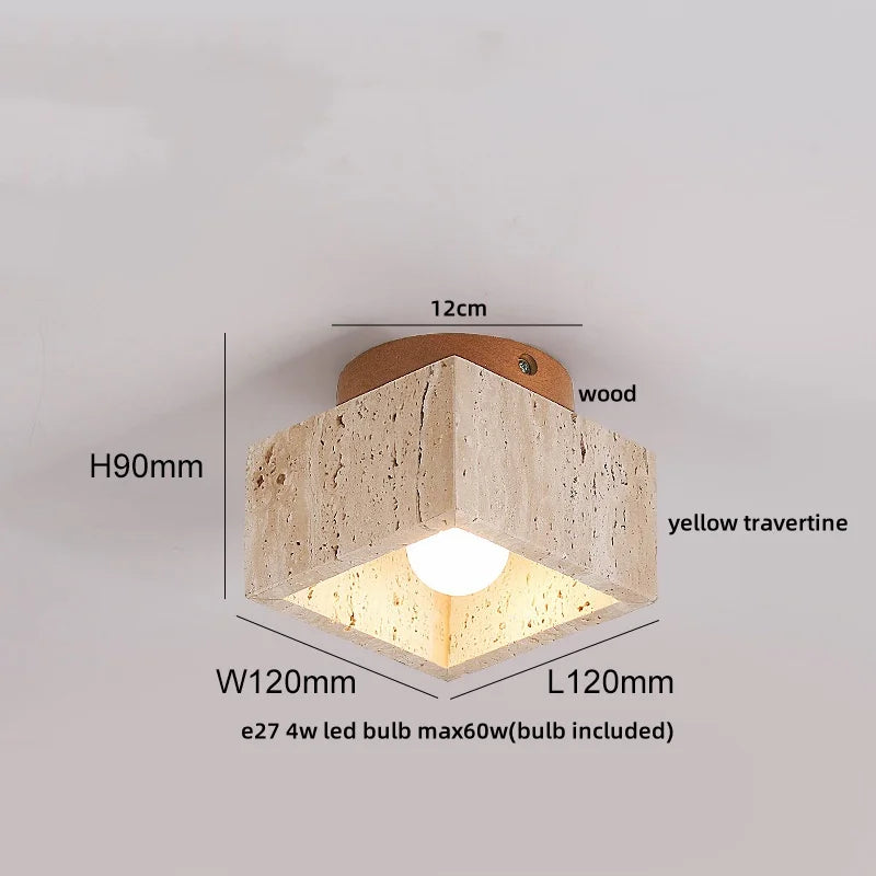 Afralia™ LED Rotatable Ceiling Lamp White Glass Yellow Travertine Wood Nordic Modern