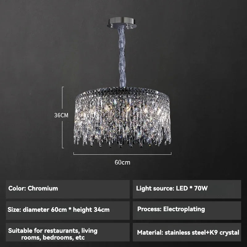 Afralia™ Chrome Chandelier: Designer Luxury K9 Crystal Lighting Fixture for Dining Room, Hotel, and Bar
