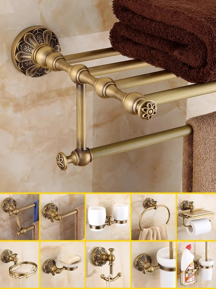 Afralia™ Brass Bathroom Hardware Set: Shelf, Toilet Brush Holder, Paper & Towel Holder