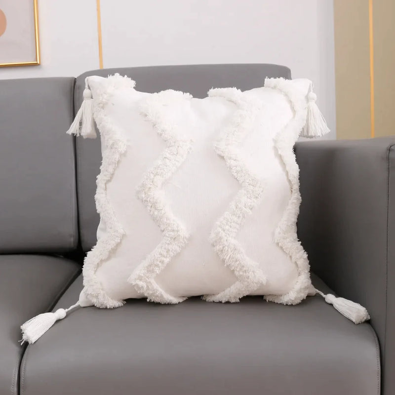 Afralia™ White Diamond Cushion Cover with Tassel Corners - Decorative Throw Pillow Cover