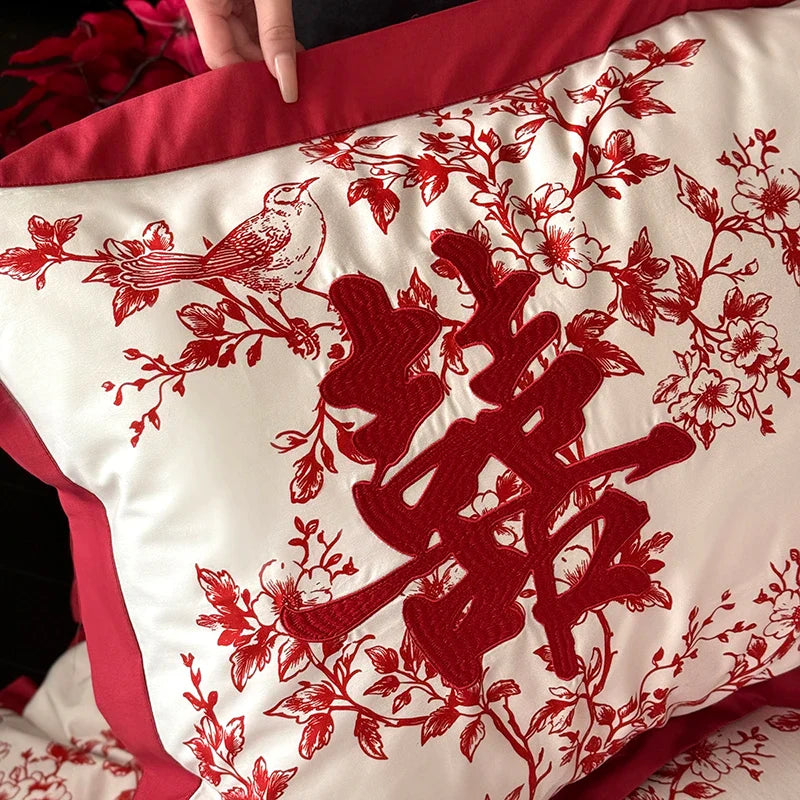 Afralia™ Luxury Red Egyptian Cotton Bedding Set, Queen King Ru Size Sheets & Duvet Cover
