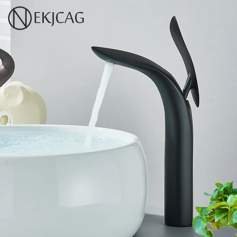 Afralia™ Shark Shape Tall Basin Faucet Black/Gold/Chrome Finish Mixer Tap for Bathroom Washbasin