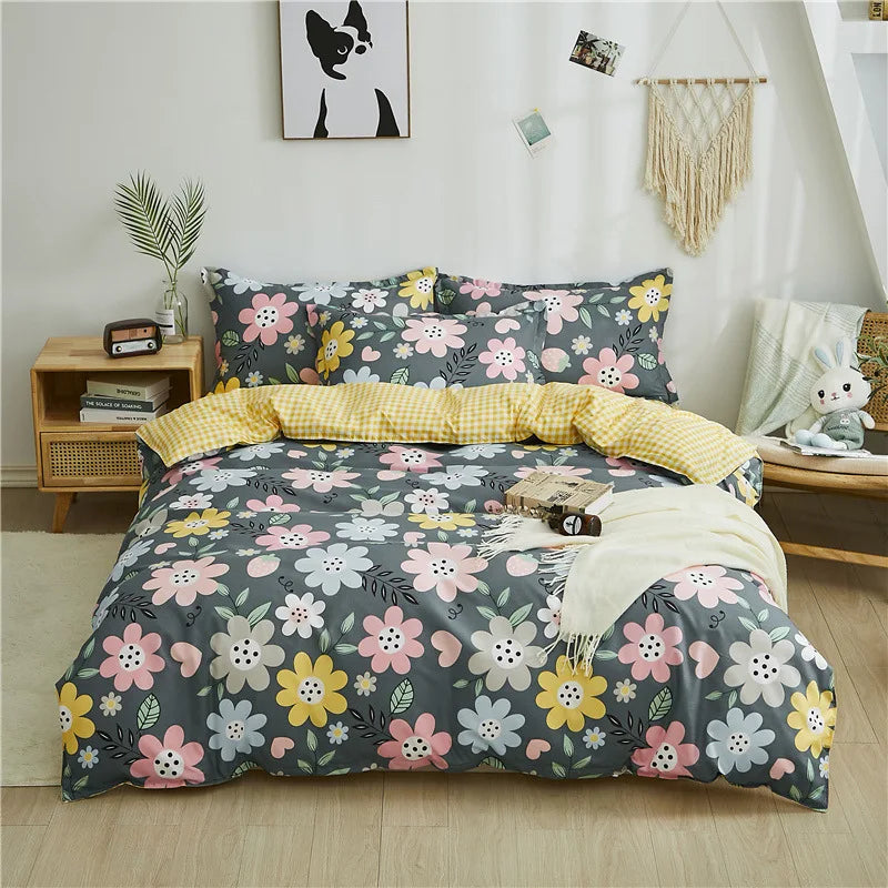Afralia™ Cartoon Printed Bedding Set: Bed Sheet, Duvet Cover, Pillowcases