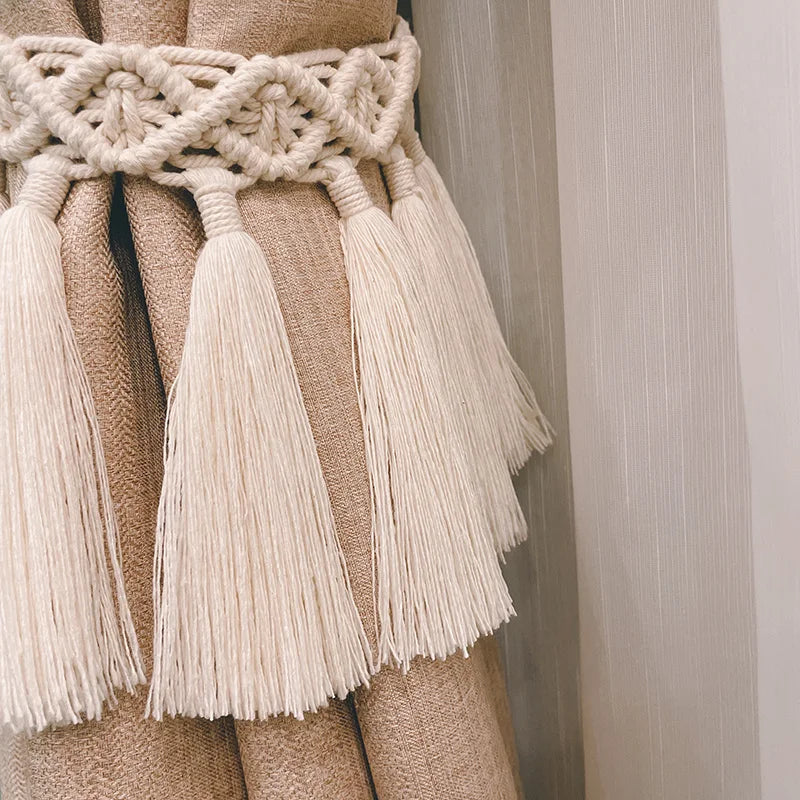 Macrame Curtain Tie Straps by Afralia™: Hand-Woven Cotton Rope Tassels for Boho Decor