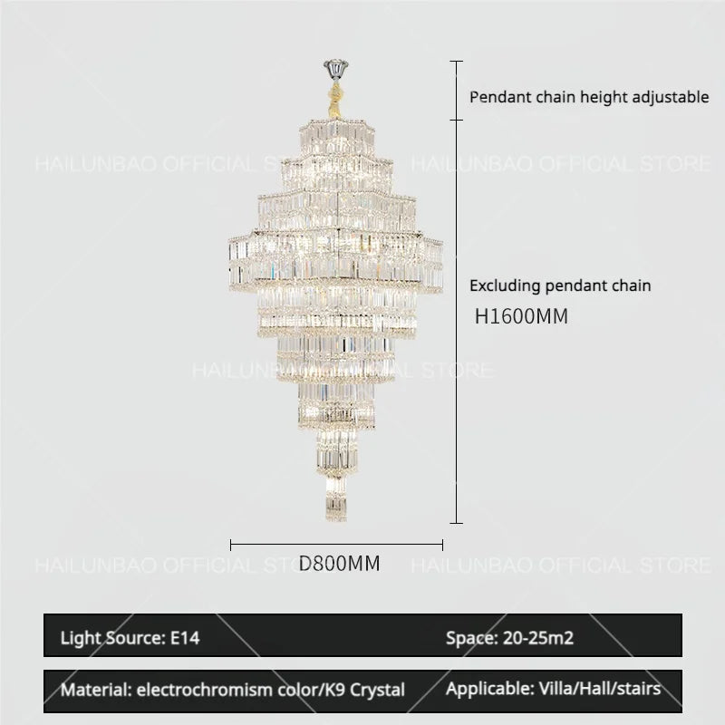 Afralia™ Hollow Luxury Crystal Chandelier for Living Room and Staircase