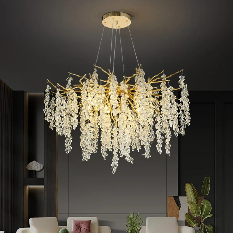 Afralia™ Frosted Aluminum Golden Branch Crystal Chandelier