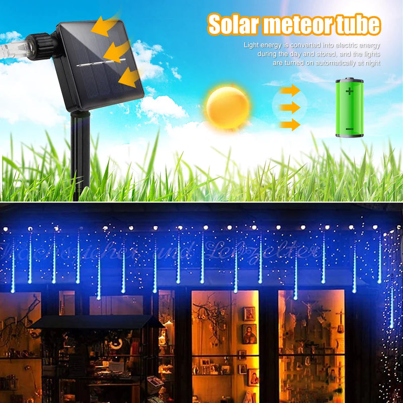 Afralia™ Solar Meteor Shower LED Fairy String Light for Outdoor Christmas Decoration