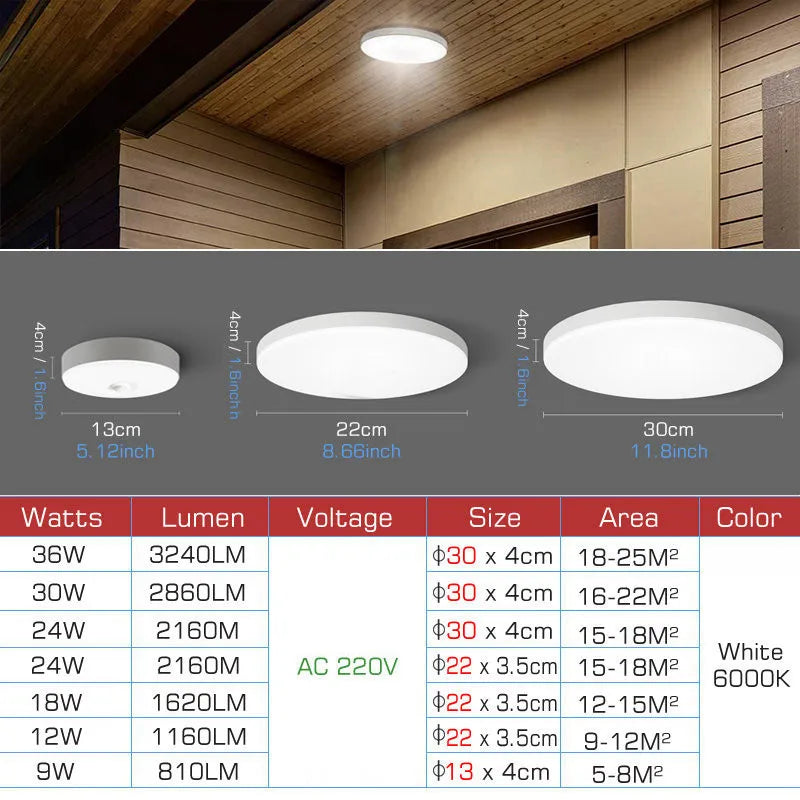 Afralia™ LED Ceiling Lamp with Radar Motion Sensor | Smart Home Lighting 24W 36W 30cm