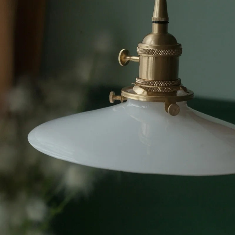 Afralia™ Cream Glass LED Pendant Lights - Vintage Nordic Brass Hanging Lamp