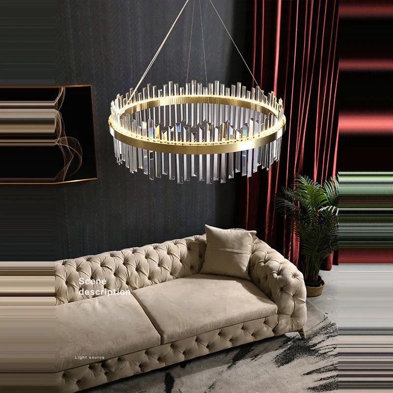 Afralia™ Crystal Chandelier LED Hanging Lamp Gold Silver Postmodern Design