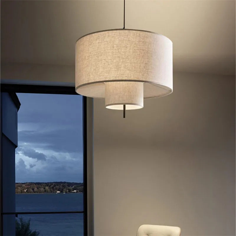 Afralia™ Margin Pendant Lamp Linen Lampshade for Living Room Bedroom Restaurant Hotel Loft