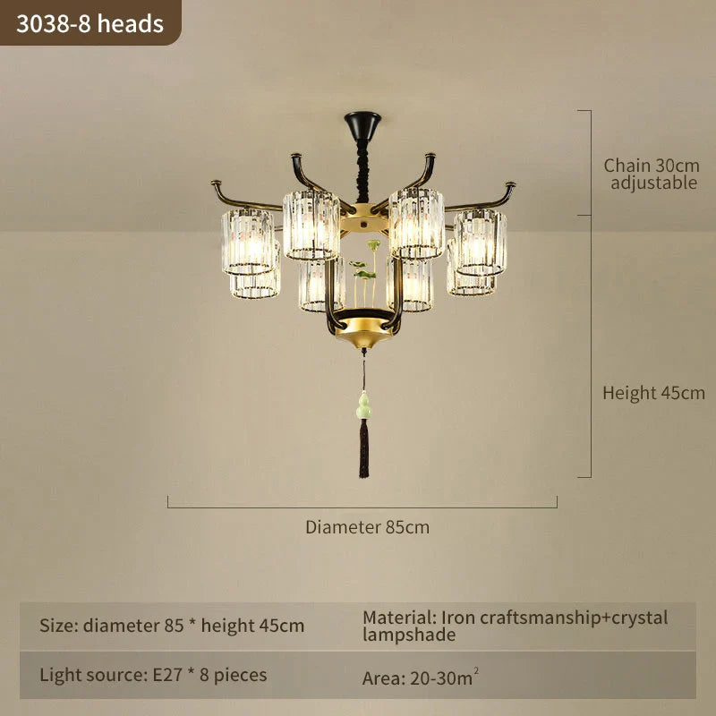 Afralia™ Luxury Copper Jade Chandelier for Middle Floor Living Room
