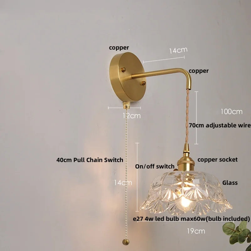 Afralia™ Clear Glass LED Wall Light with Pull Chain Switch