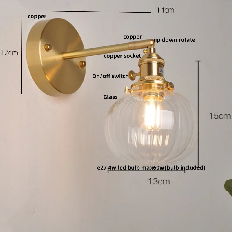 Afralia™ Nordic LED Glass Wall Light with Switch Bedside Lamp
