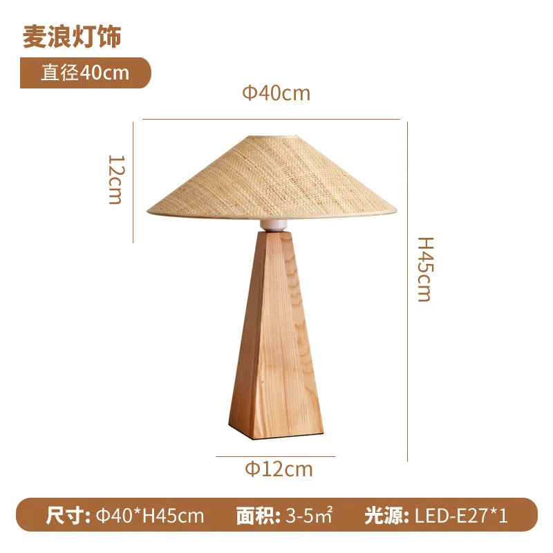 Afralia™ Vintage Japanese Style Solid Wood Desk Lamp for Study and Bedroom
