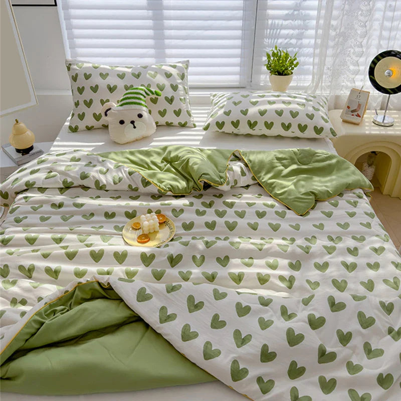 Afralia™ Love Print Soft Summer Quilt: Ice Cream Cool Feel, Skin-friendly, Washable
