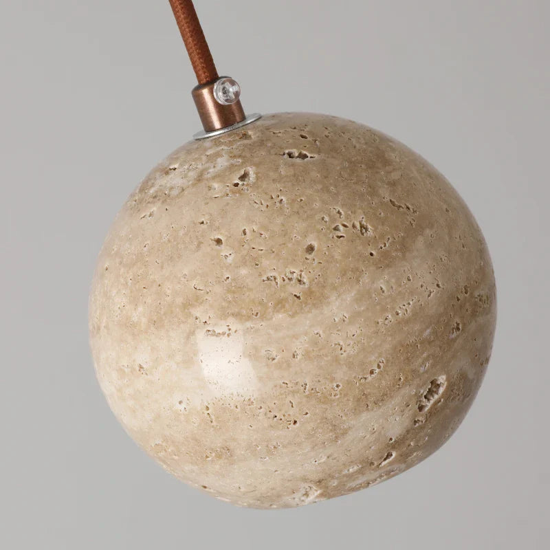 Afralia™ Yellow Travertine Spherical Stone LED Pendant Light for Bedroom Dining Living Room