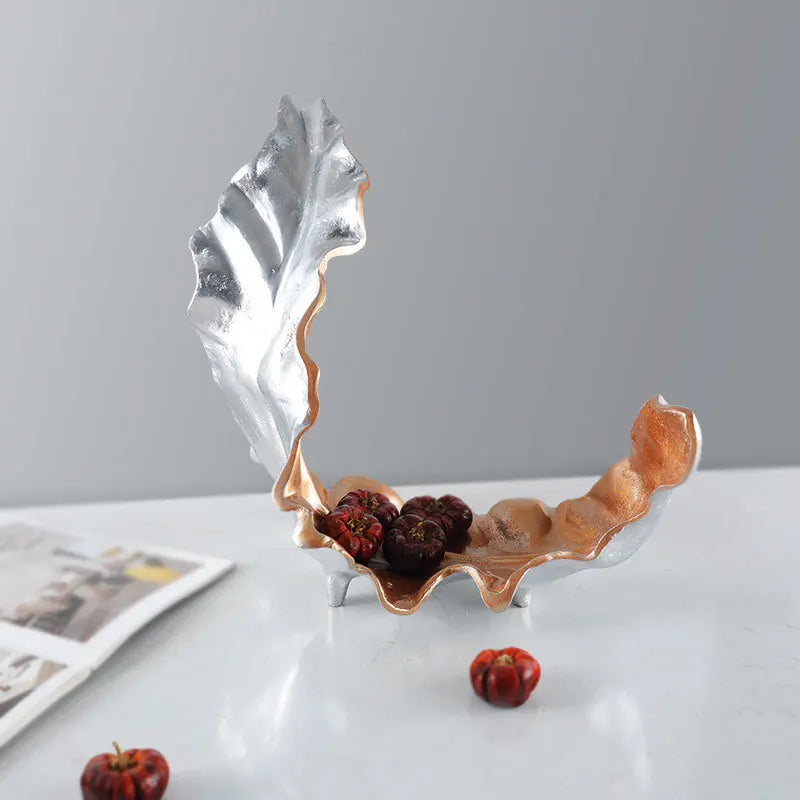 Afralia™ Resin Leaf Fruit Bowl Curved Dead Leaf Tray Figurines Home Decor