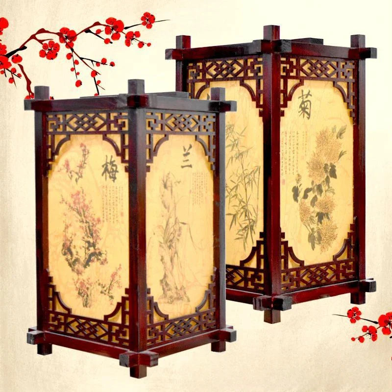Afralia™ Chinese Style Wood Lantern – Antique Sheepskin Pendant Light
