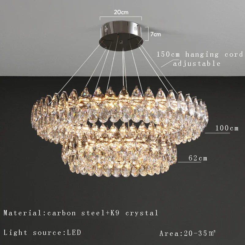 Afralia™ Silver Crystal Stainless Steel Ceiling Pendant Lights for Bedroom - Luxury Hanglamp