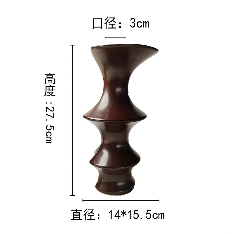 Afralia™ Red Bamboo Knot Ceramic Vase: Handcrafted Geometric Home Decor & Floral Arrangement