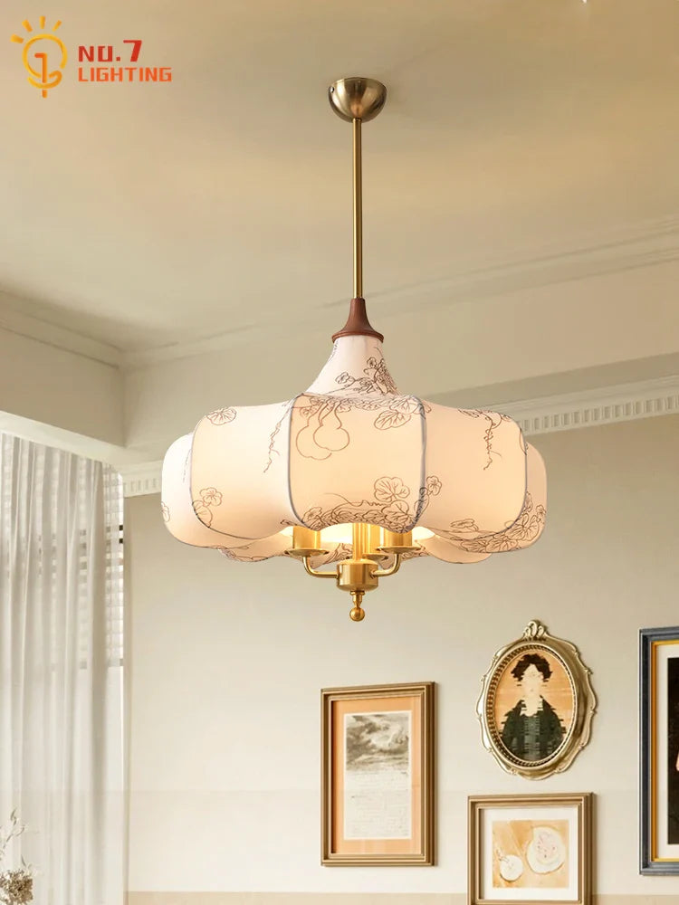 Afralia™ Gold Lustre Medieval Fabric Pendant Lights LED E27 for Home Decor