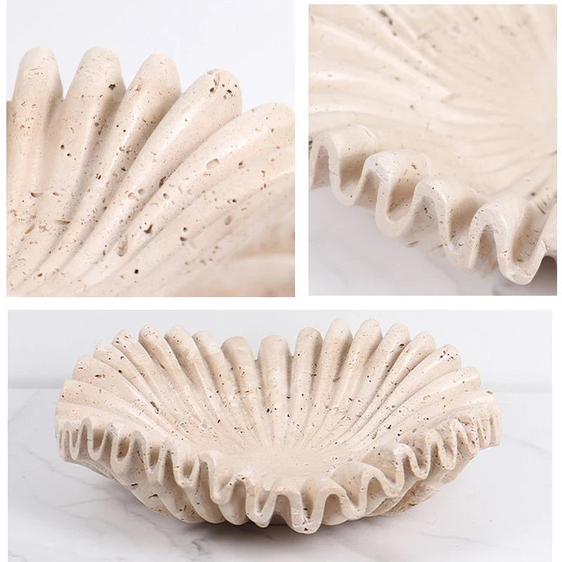 Afralia™ Marble Ruffle Bowl | Travertine Scallop Decorative Tray | Home Fruit & Jewelry Décor