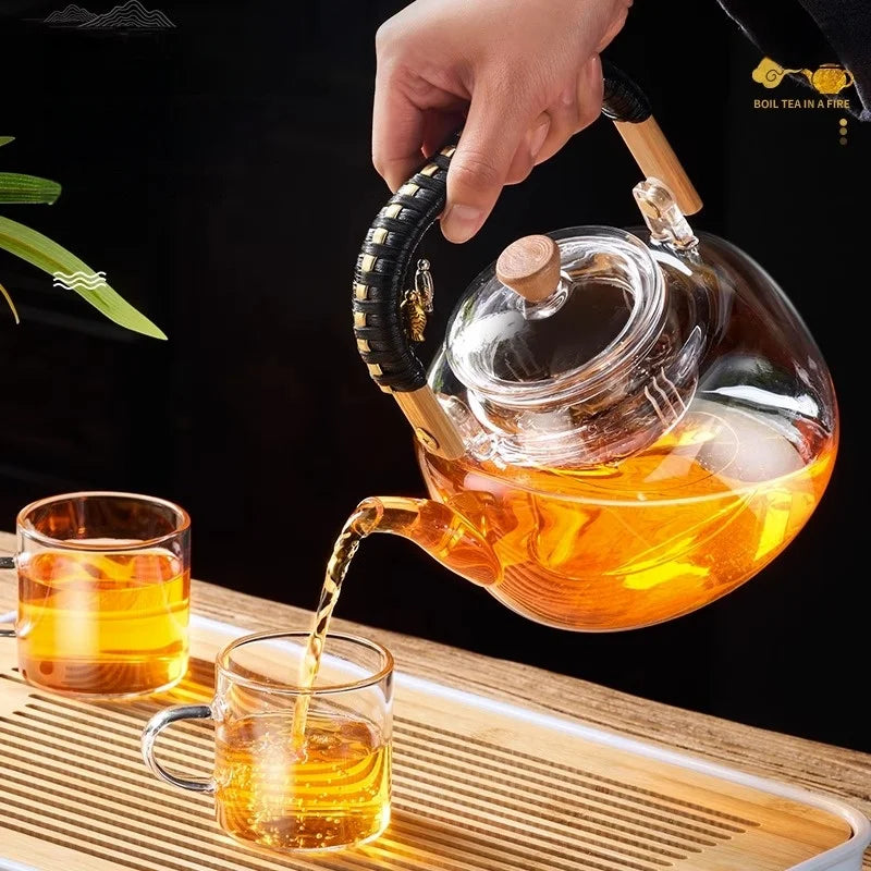 Afralia™ Glass Teapot: Thickened Transparent Kung Fu Tea Set, Perfect for Tea and Coffee.