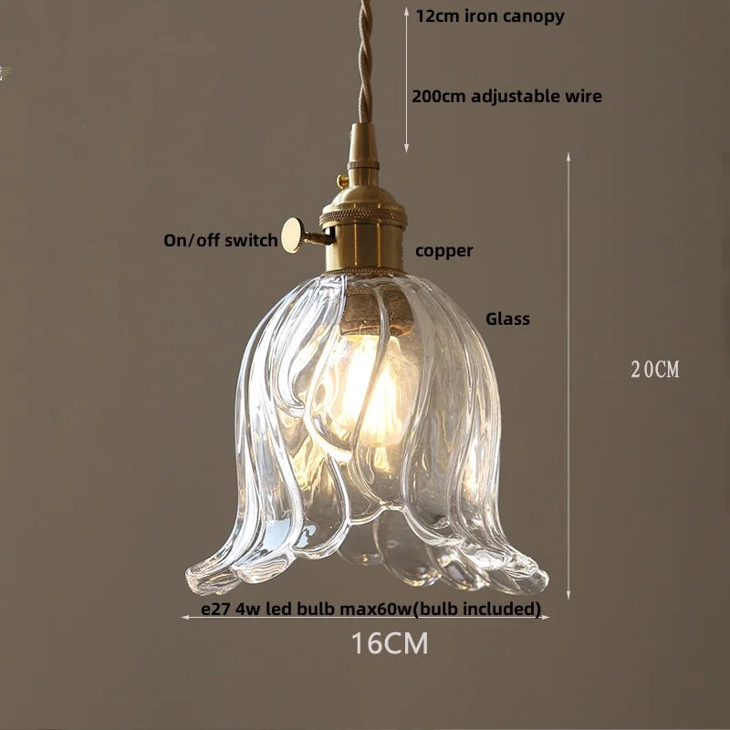 Afralia™ Glass Pendant Lamp with Adjustable LED, Copper Base - Modern Nordic Style