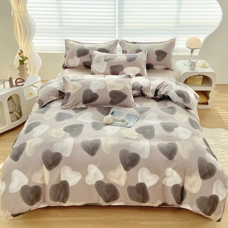 Afralia™ Aloe Cotton Printed Bed Sets 4Pcs Soft Cozy Bedding Set for Adults
