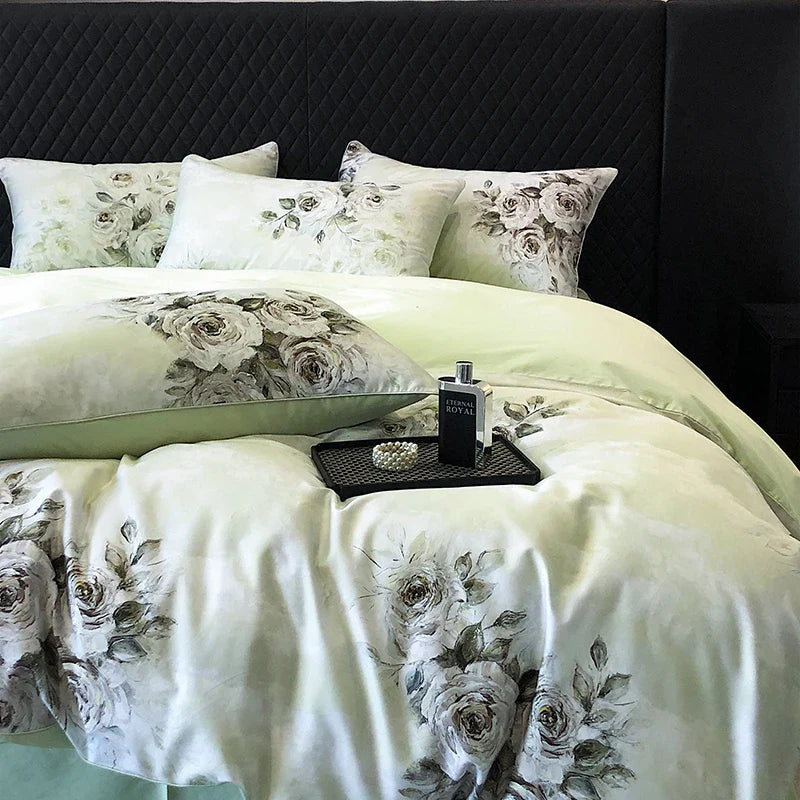 Afralia™ 1000TC Vintage Flowers Print Bedding Set with Duvet Cover, Sheet, Pillowcases