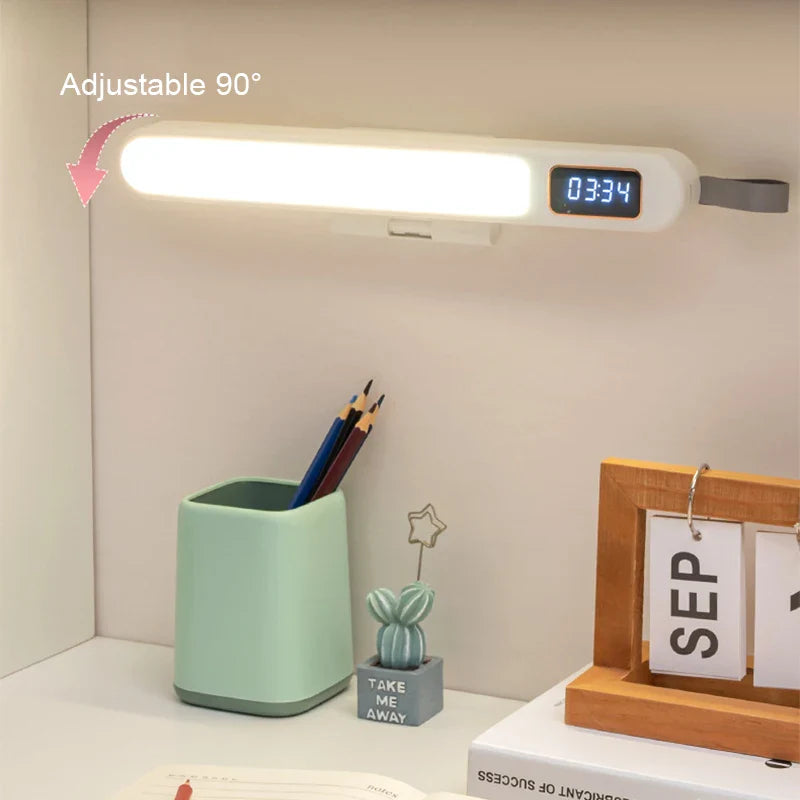 Afralia™ LED Desk Lamp Clock Night Light Rotatable Timing for Bedroom Reading