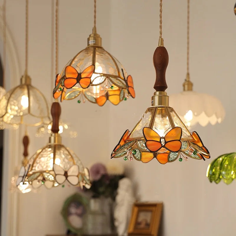 Afralia™ Red Butterfly LED Pendant Lamp Tiffany Glass Hanging Lights