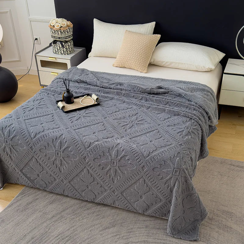 Afralia™ Jacquard Coral Velvet Sofa Cover Blanket | Soft & Warm for Spring/Autumn