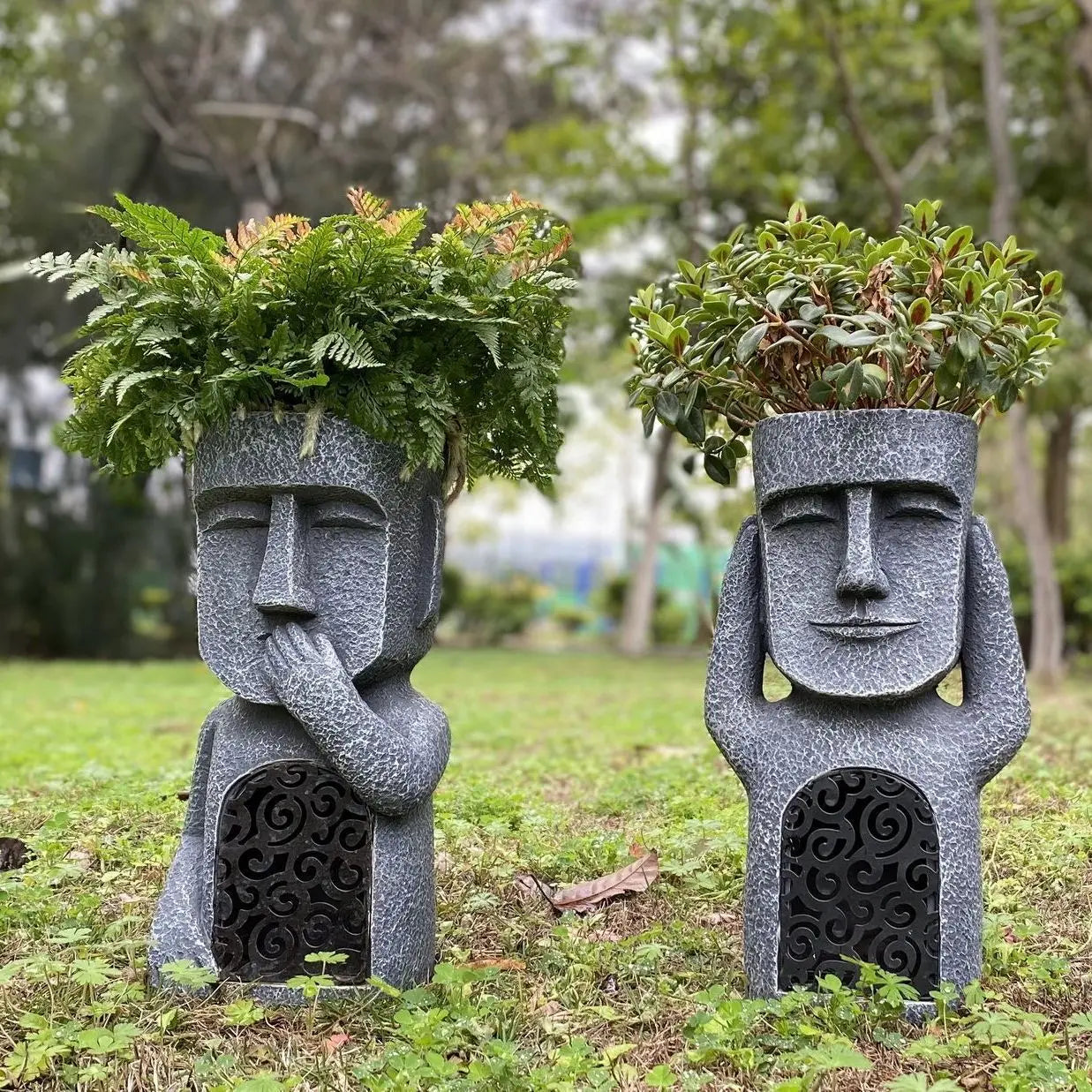 Afralia™ Easter Island Statue Sculpture Outdoor Decorative Resin Figurine