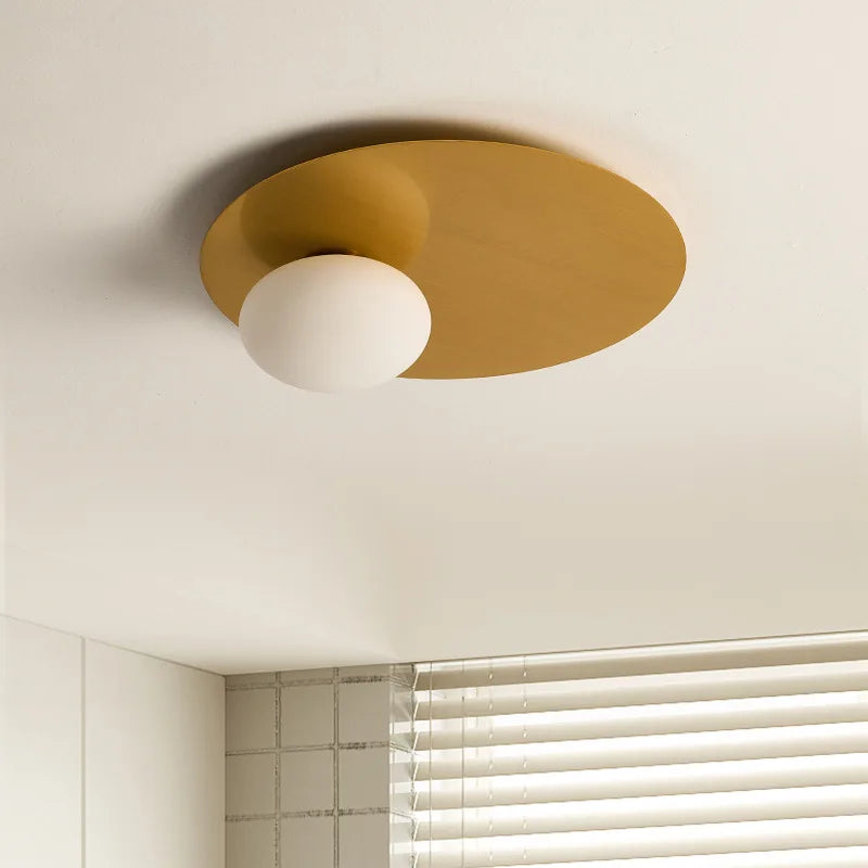 Afralia™ Modern Round Gold Black Metal Ceiling Light with White Glass for Bedroom Aisle Dining Room