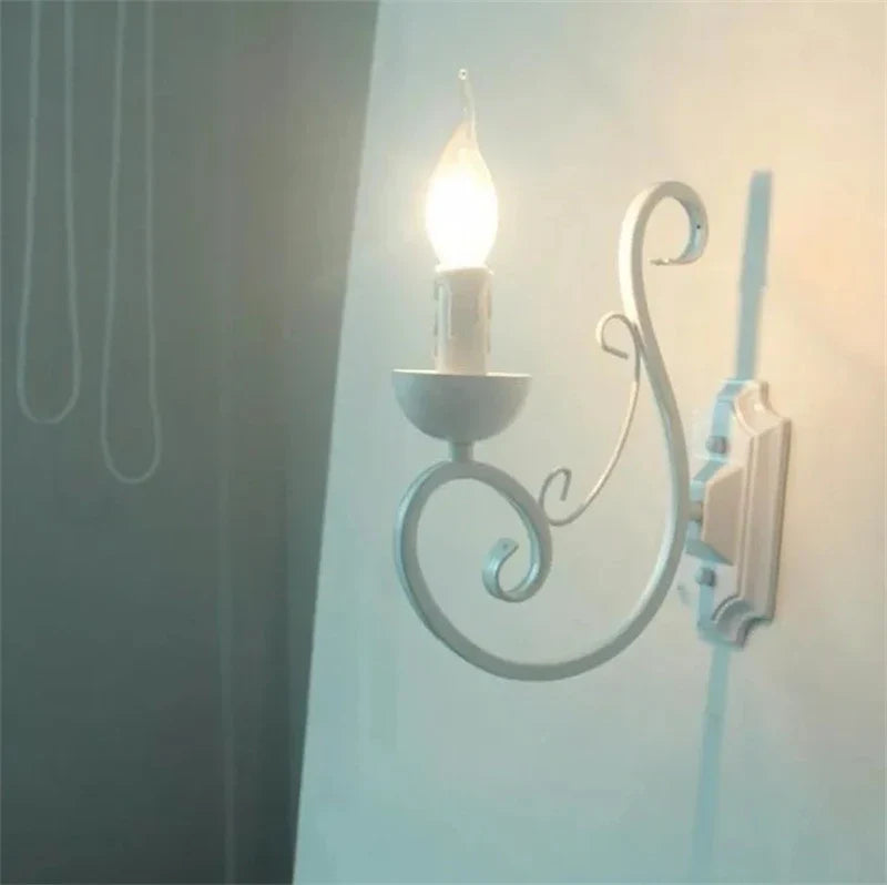 Afralia™ Elegant White Iron Wall Lamp E14 Candle Light Bedroom Lighting