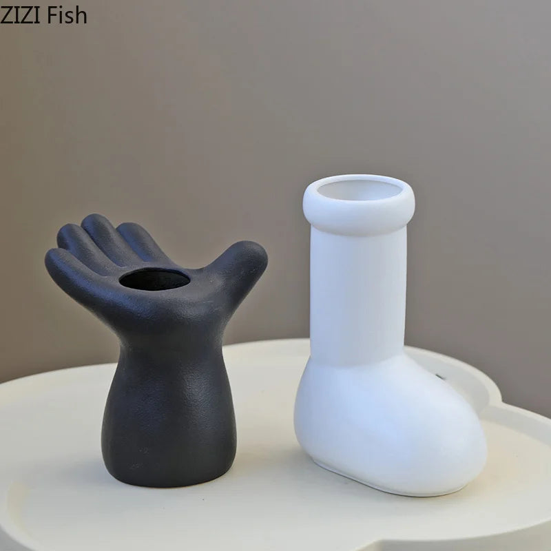 Afralia™ Hand/foot Ceramic Vase: Desk Decor Flowers Arrangement Vase Room Aesthetic Display