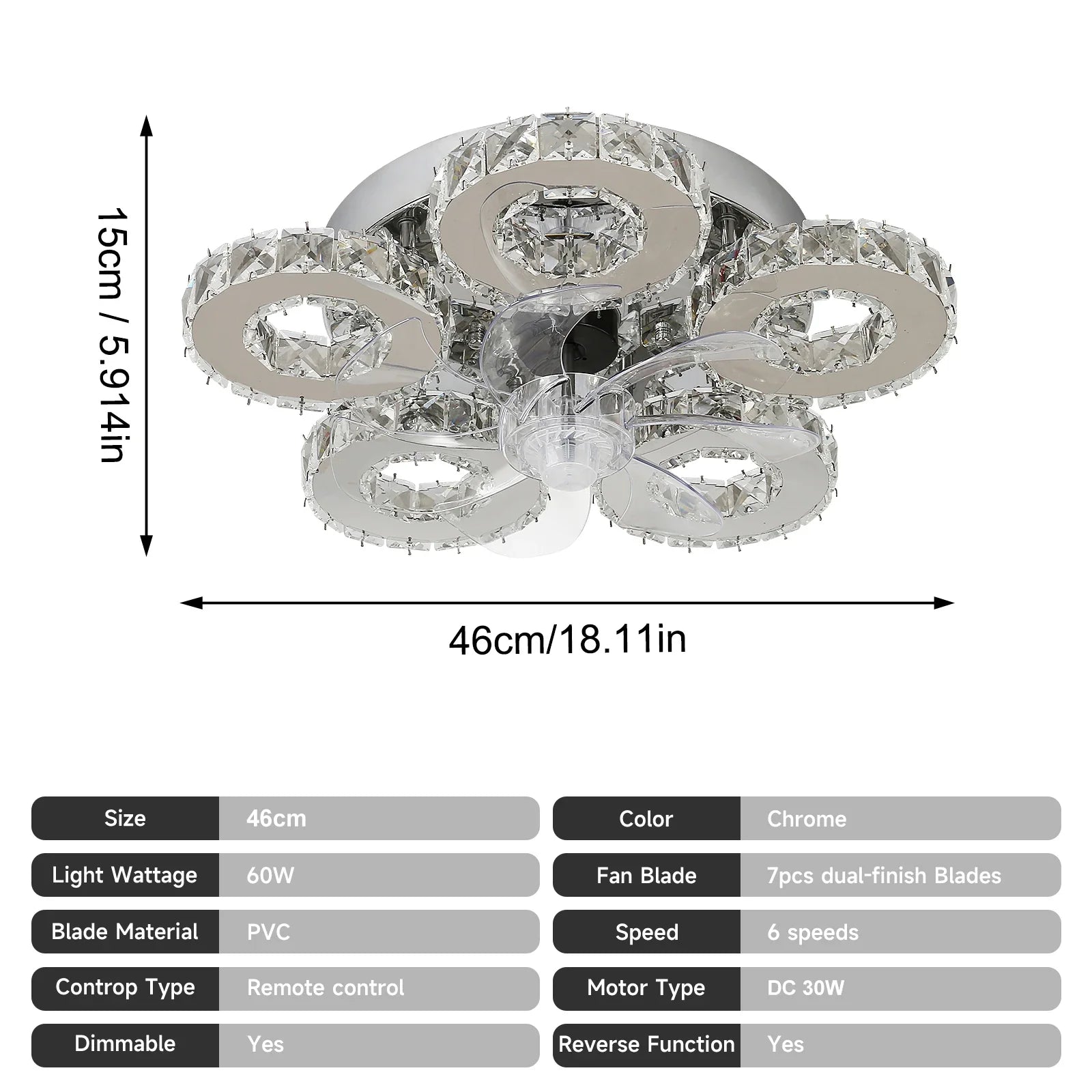 Afralia™ Crystal Luxury Ceiling Fan with LED Lamp Chandelier Smart Home Decor Fixtures
