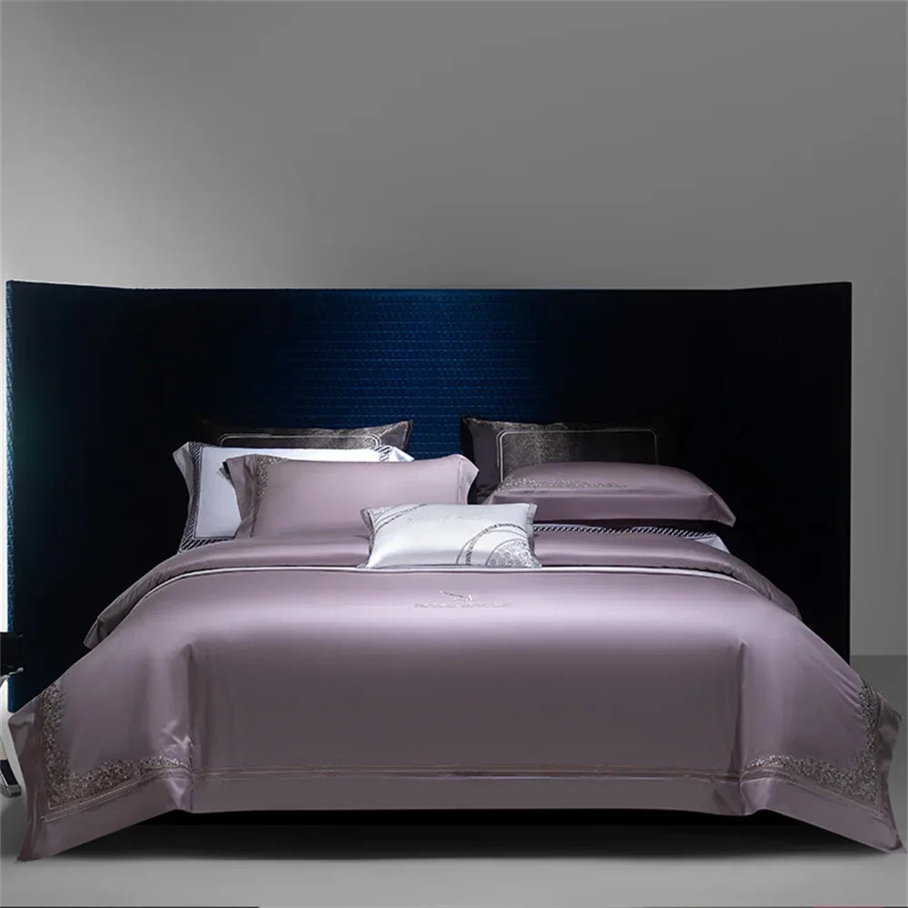 Afralia™ Satin Jacquard Embroidery Bedding Set King Queen with Egyptian Cotton - 4 Piece