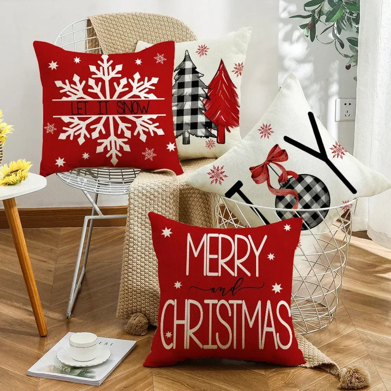 Afralia™ Christmas Elk Pillowcase 45x45cm Farmhouse Red Letter Design