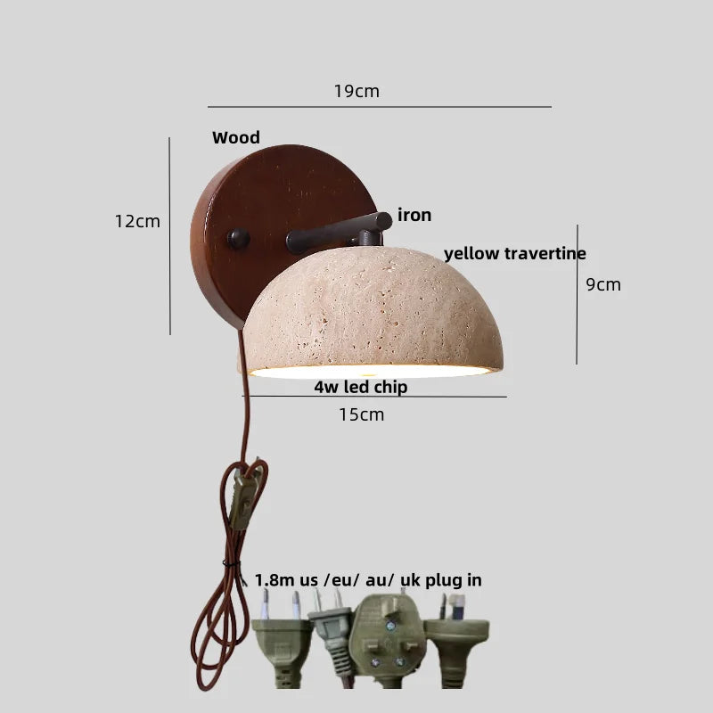 Afralia™ Canopy LED Wall Light Yellow Travertine Modern Iron Bedside Lamp