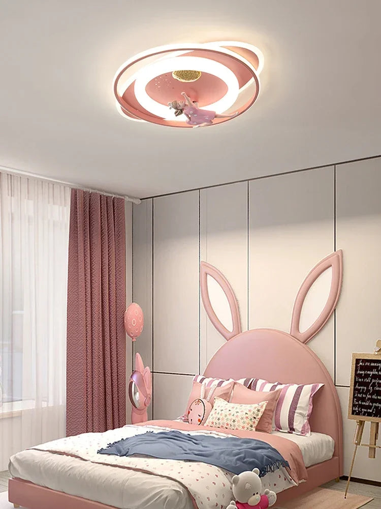 Afralia™ Astronaut Spaceman Rocket Rabbit Ceiling Light Kids Bedroom Luminaire