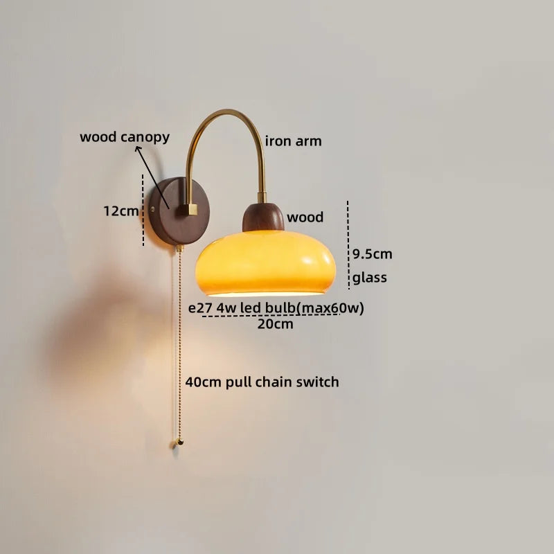 Afralia™ LED Wall Sconce Pull Chain Switch Modern Stair Lights Glass Wood