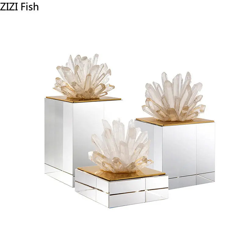 Afralia™ Crystal Flower Marble Base Sculpture: Modern Artwork for Living Room Decor