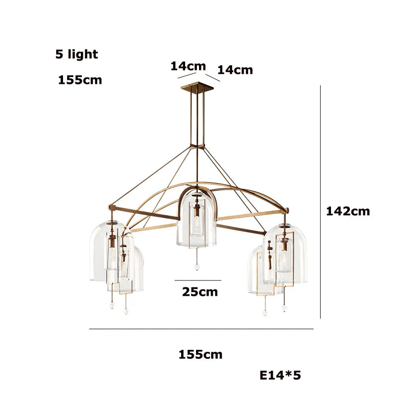 Afralia™ LED Brass Glass Chandelier Pendant Light for Living Room