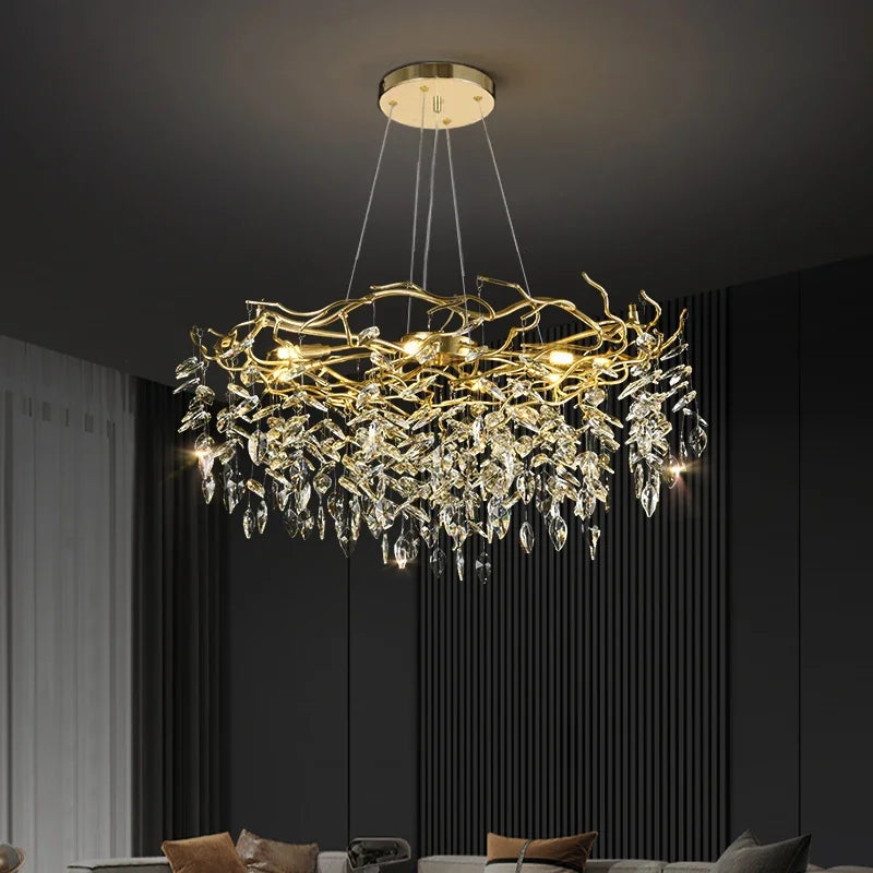 Afralia™ Golden Branch Ceiling Crystal Chandelier – Luxury Indoor Lighting Fixture