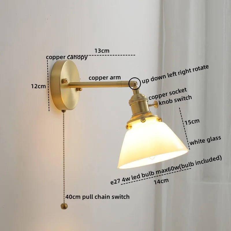 Afralia™ Ceramic LED Wall Light with Pull Chain Switch for Bedroom Bathroom Living Room