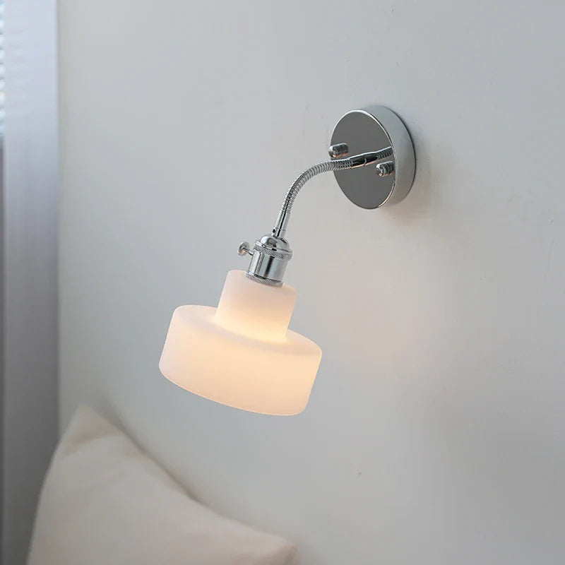 Afralia™ Adjustable Arm LED Wall Light Fixture with Pull Chain Switch, White Glass