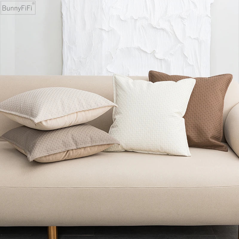 Afralia™ Brown Beige Faux Leather Cushion Cover 45x45cm for Home Sofa Living Room
